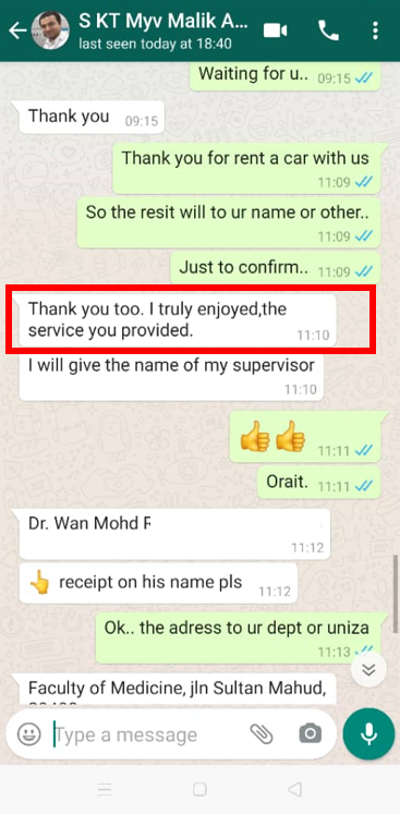 “Tq too. I truly enjoyed the service you provided”